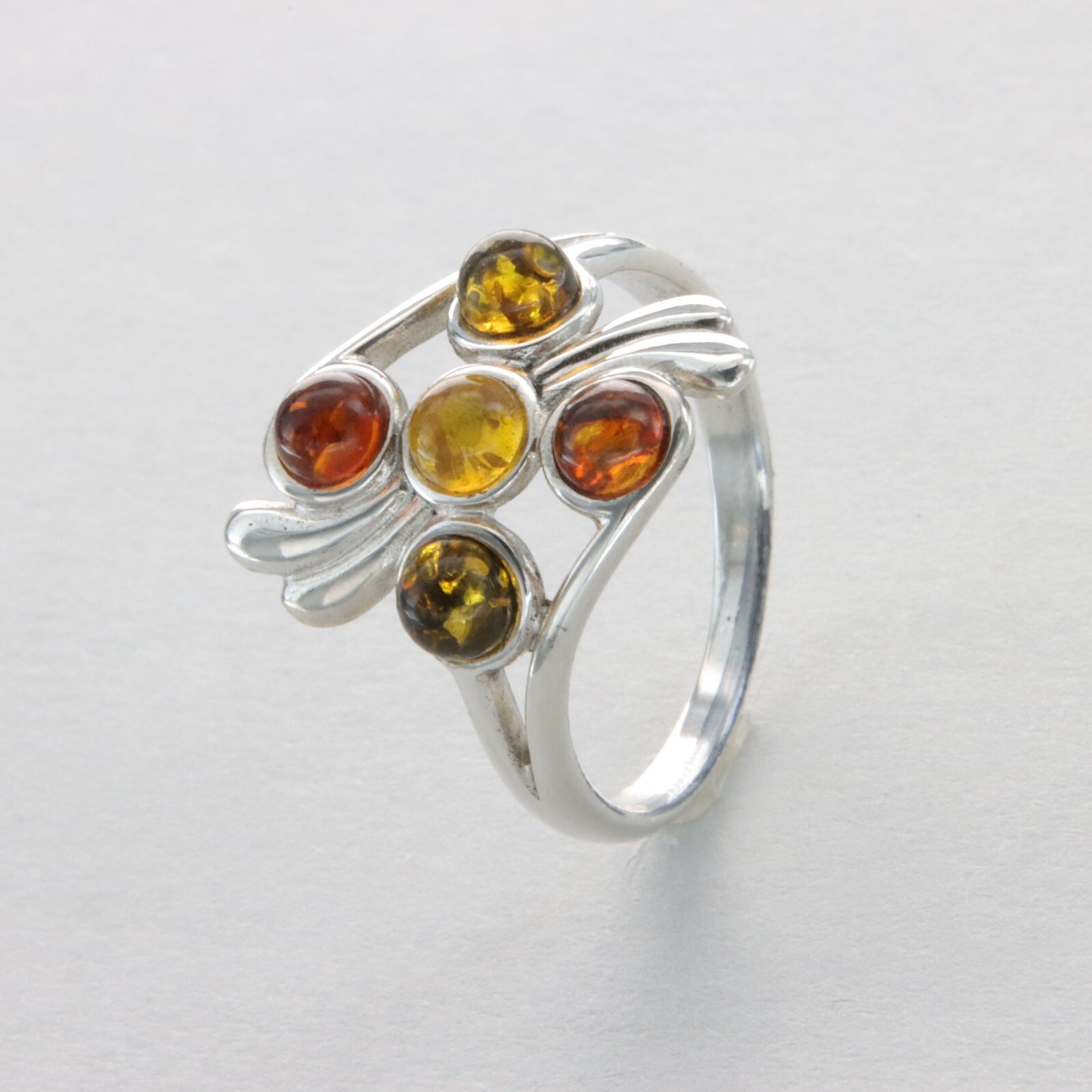 Multi-Color BALTIC AMBER Ring - 925 STERLING SILVER Poland #3e