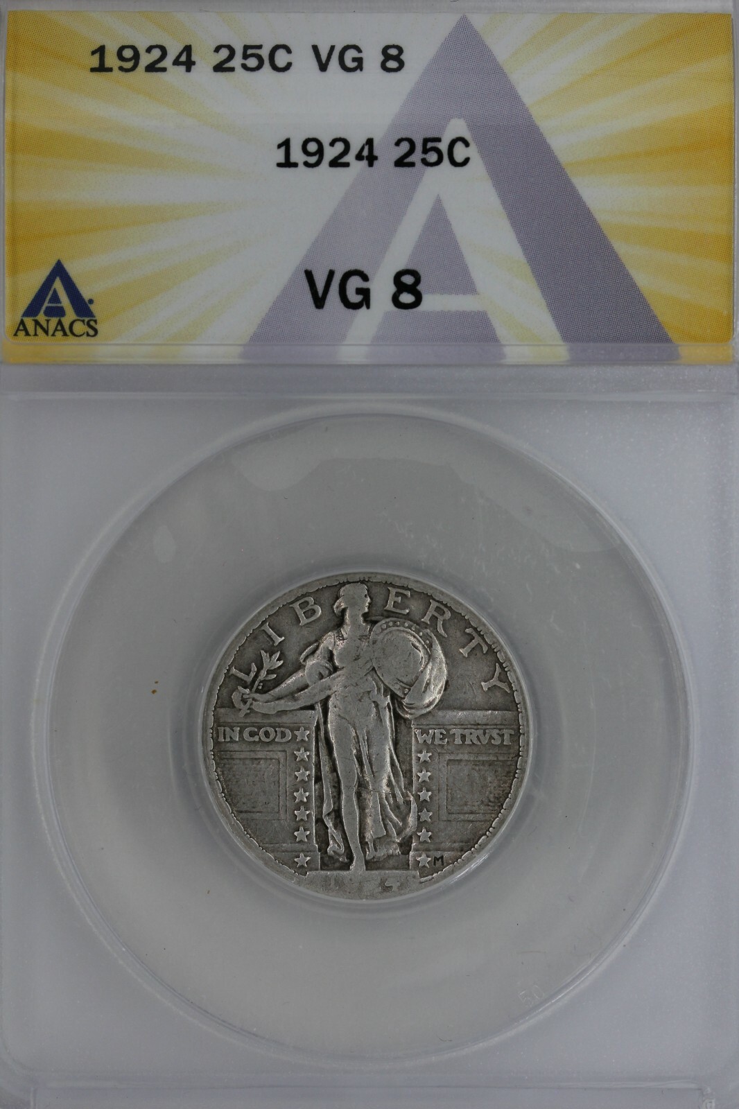 1924  .25   ANACS   VG 8   Standing Liberty Quarter, Liberty 25 Cents