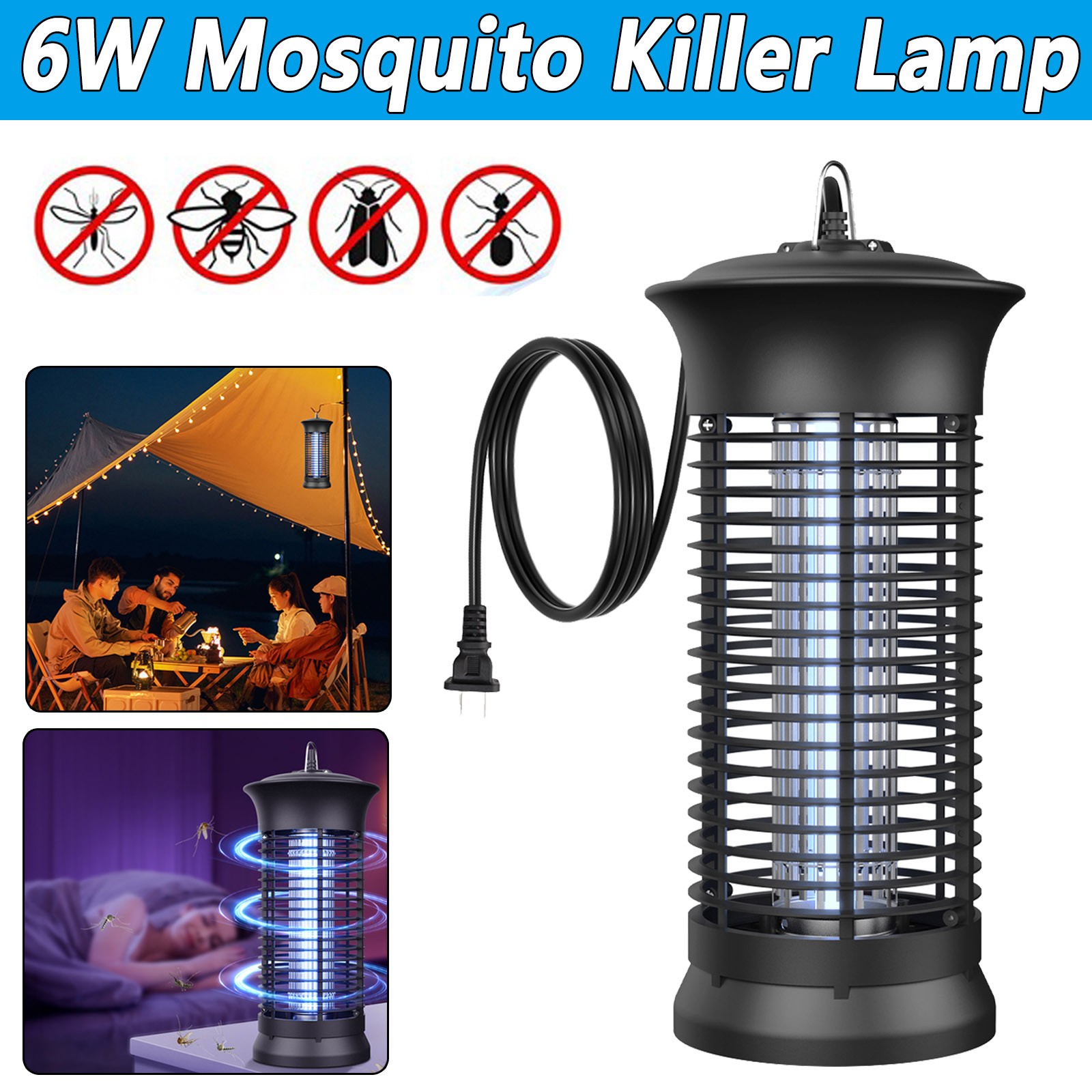 Electric Fly Gnat Killer Lamp 110V Mosquito Bug Zapper 6W Pests Fly Insect Trap