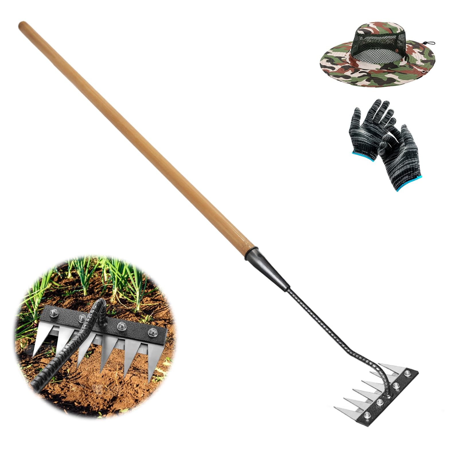 Gardenia Iron Weeding Rake, 2.0 Rake with Long transparent