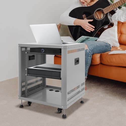 Network & Stereo Rack Rolling Server Rack Open Cabinet with Caster Wheels Grey