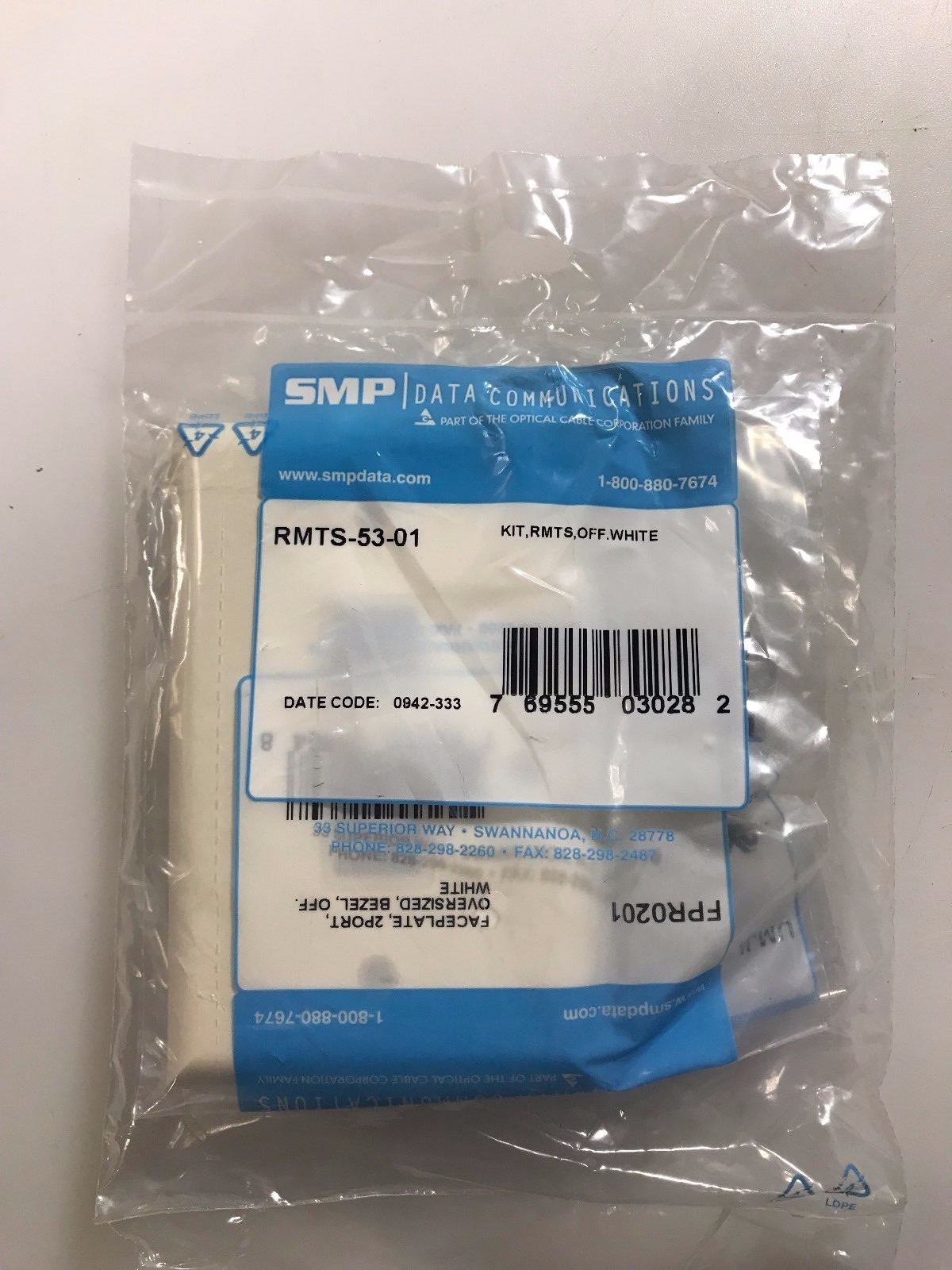 SMP RMTS-53-01(DATAKIT) WALL PLATE-PLASTIC 2 PORT