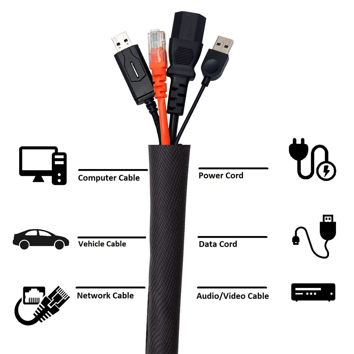 Cable Sleeve Split Sleeving For USB Cable Power Cord Cable Protect 15'&35'Length