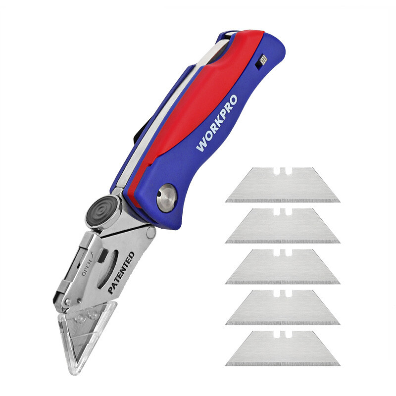 WORKPRO Folding Utility Knife Box Cutter Quick-Change Blade w/ 5PCS Extra Blades