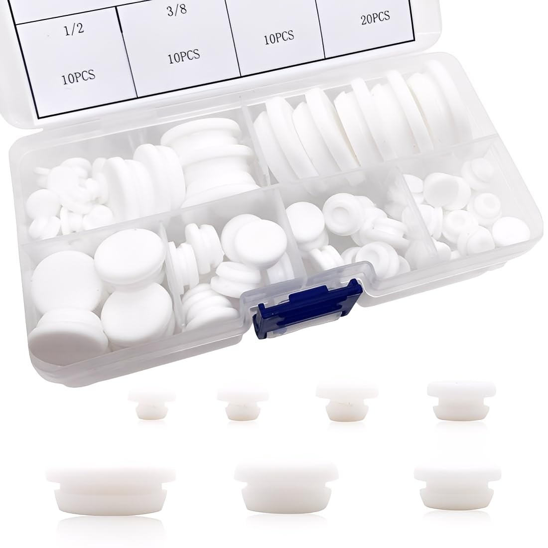 80PCS Silicone Hole Plugs Kit - 7 Sizes (1/4" 5/16" 3/8" 1/2" 3/16" White