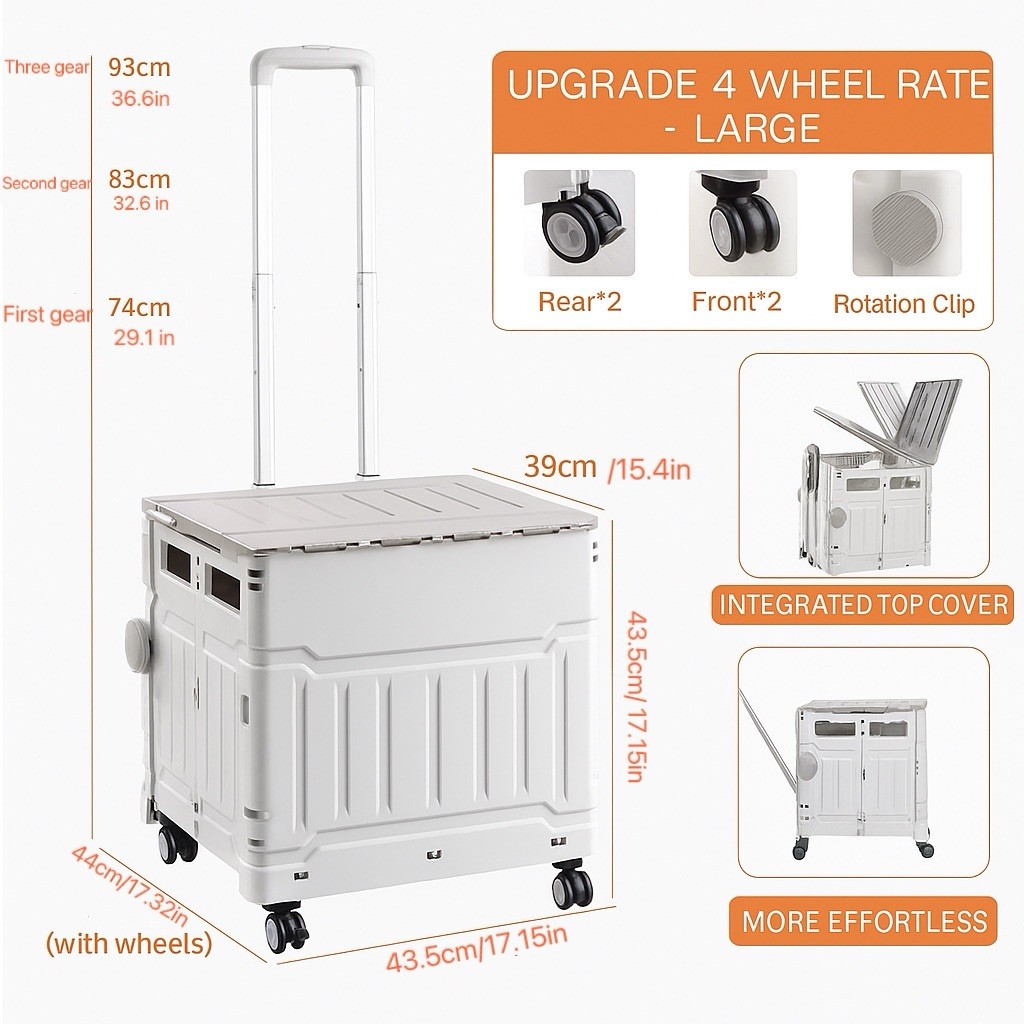 Extra Large Foldable Utility Cart with Lid, Rolling Crate on Wheels（Green）