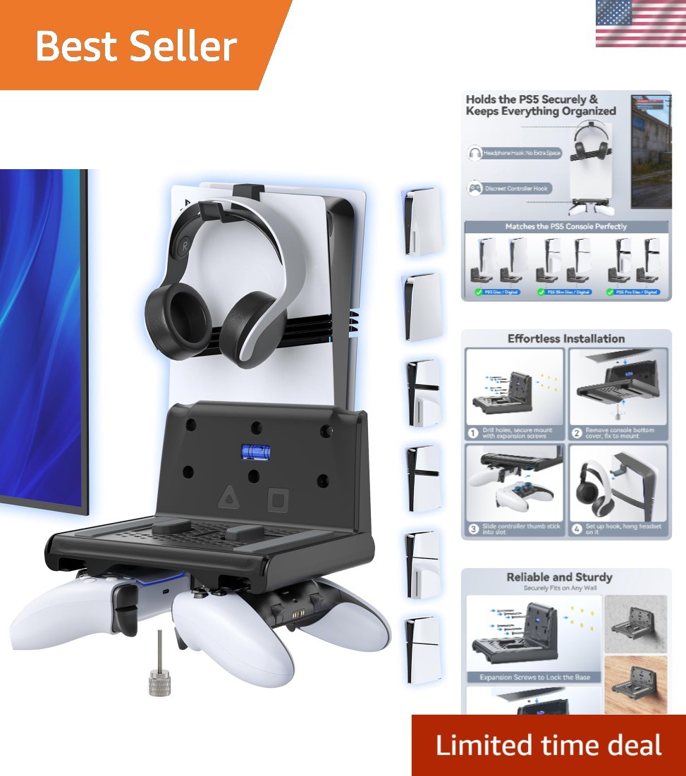 Compact P5 Wall Mount with Dual Controller Holder - Elevate Your Gaming Setup