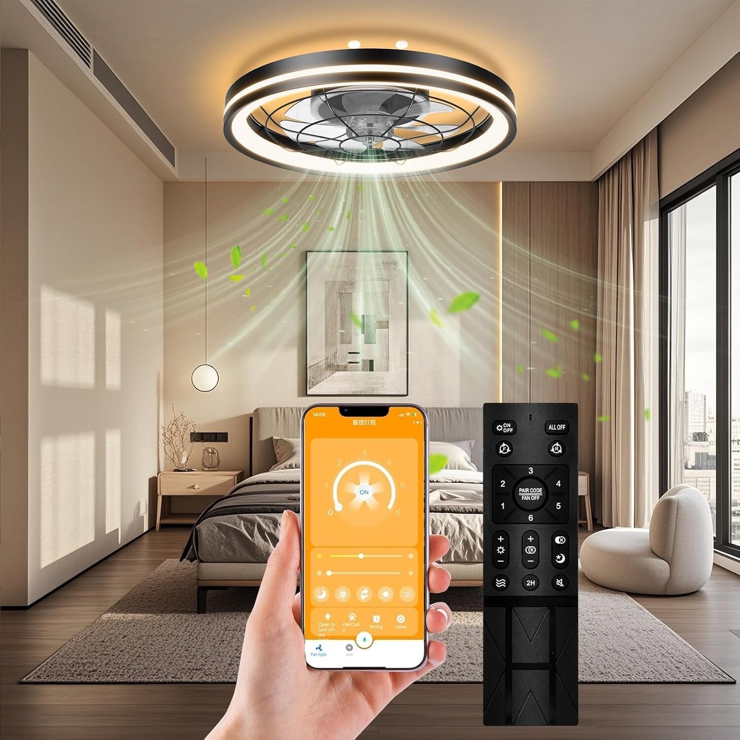 20" Modern LED Ceiling Fan Lights Flush Mount Light kit With APP Remote Control