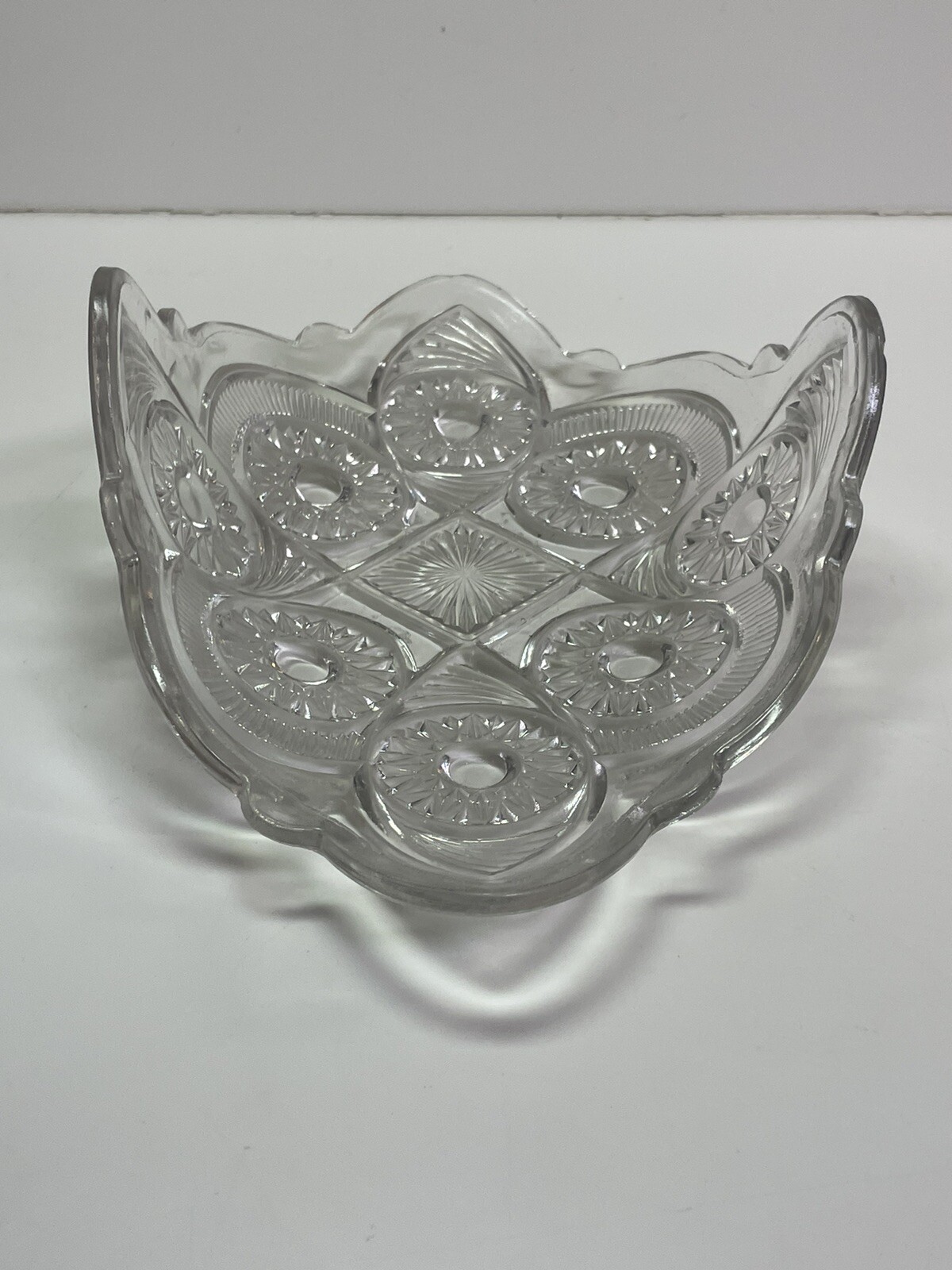 Clear Pressed Glass Square Curved Dish