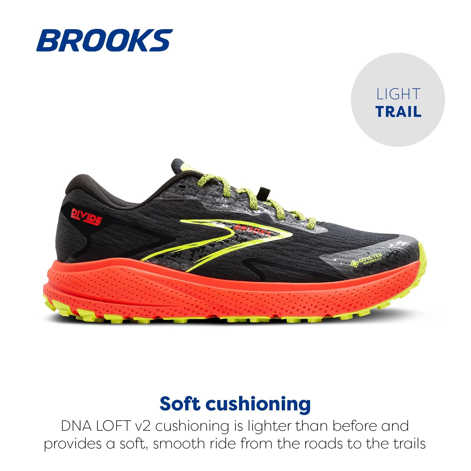 Brooks Men’s Divide 5 GTX Waterproof Trail Running Shoe - Black/Cherry/Lime - 12