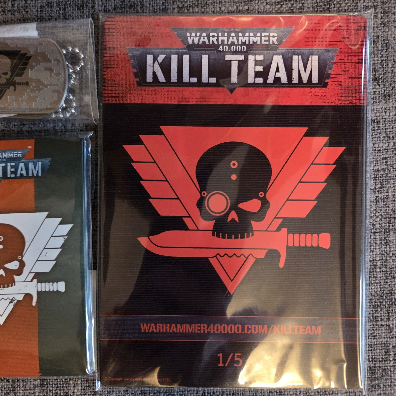 Kill Team Celebration Pack - Card Sleeves , Postcards, Dog Tag, Badge Bundle