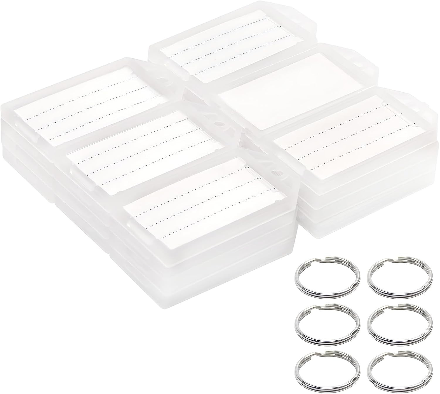 White Plastic Key Tags with Labels - 60 Pack Tough Key Chain Tag Rectangle ID Id