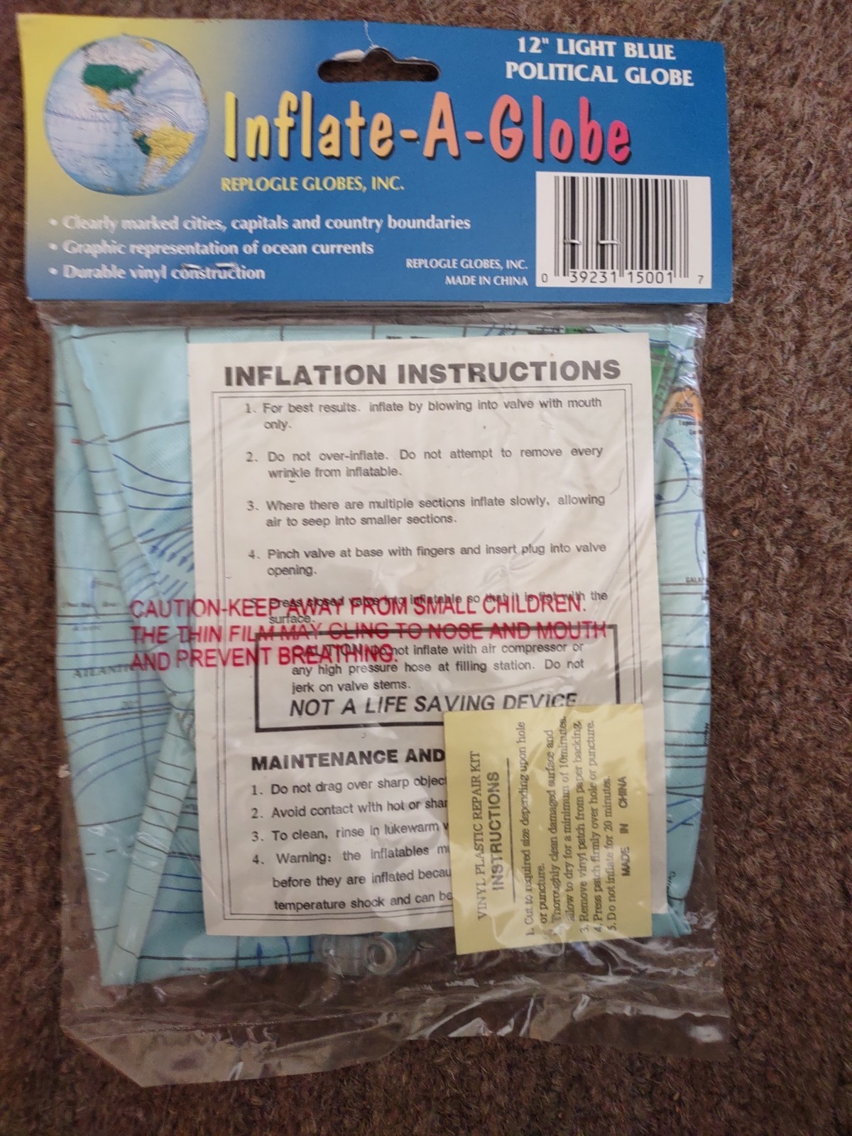 Replogle Inflatable Political Globe, Light Blue Ocean, 12-Inch Diameter