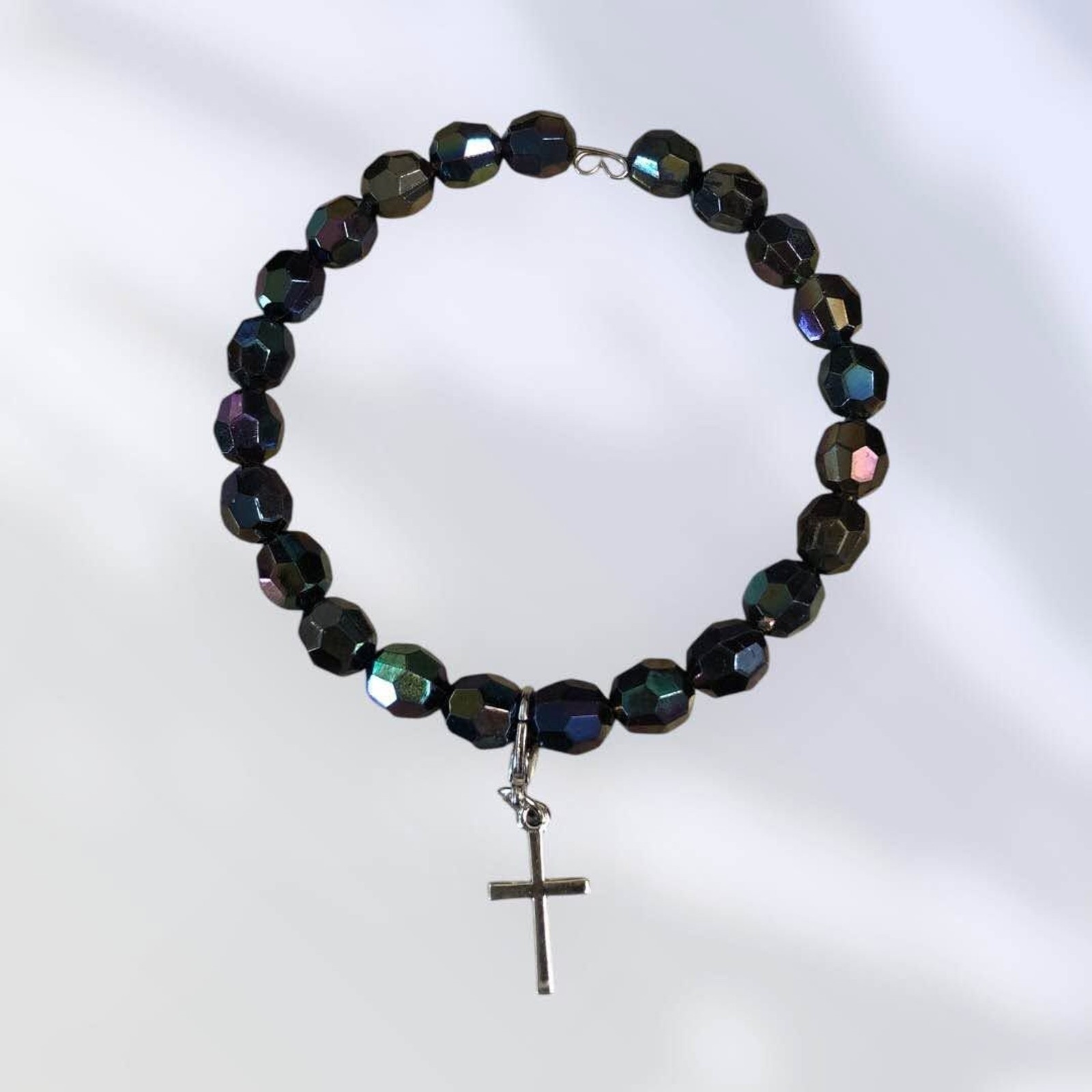 Beaded Bracelet Cross Charm Pendant Handmade 0161