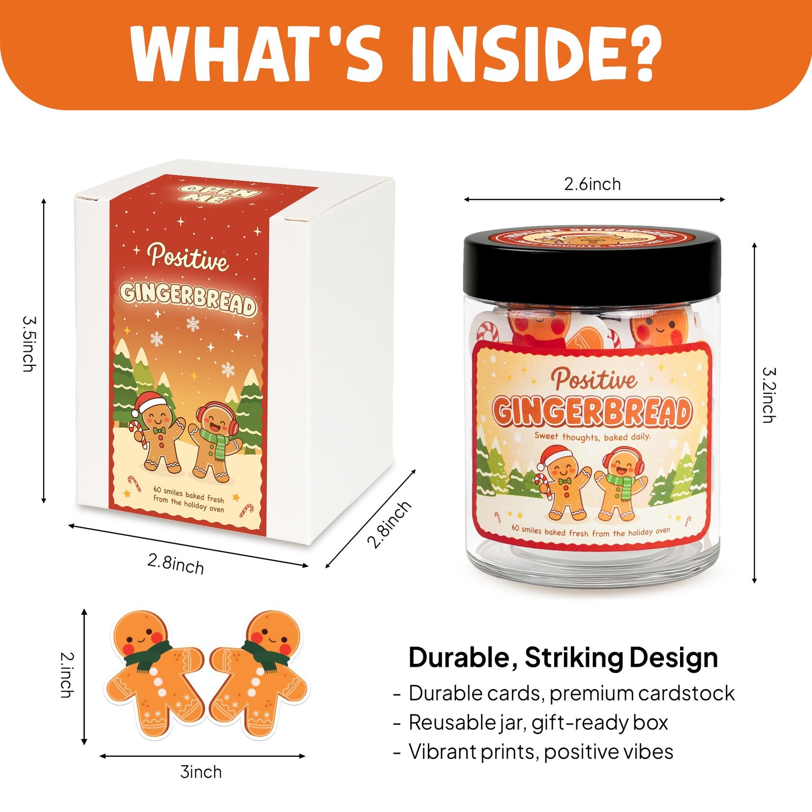 Positive Gingerbread Jar with 60 Affirmation Card, Christmas