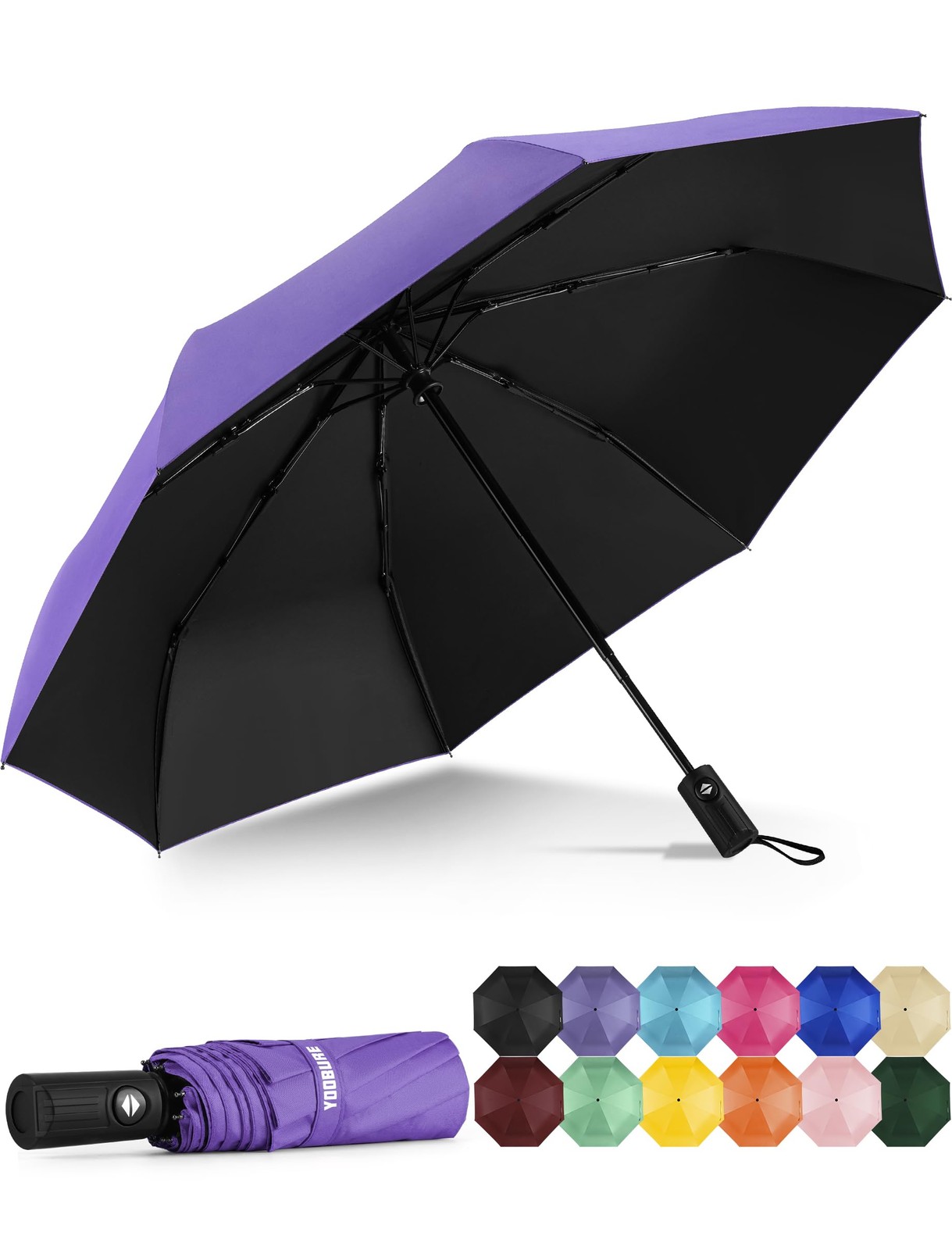Yoobure Windproof Travel Umbrella - Automatic Umbrellas for Rain, Compact Fol...