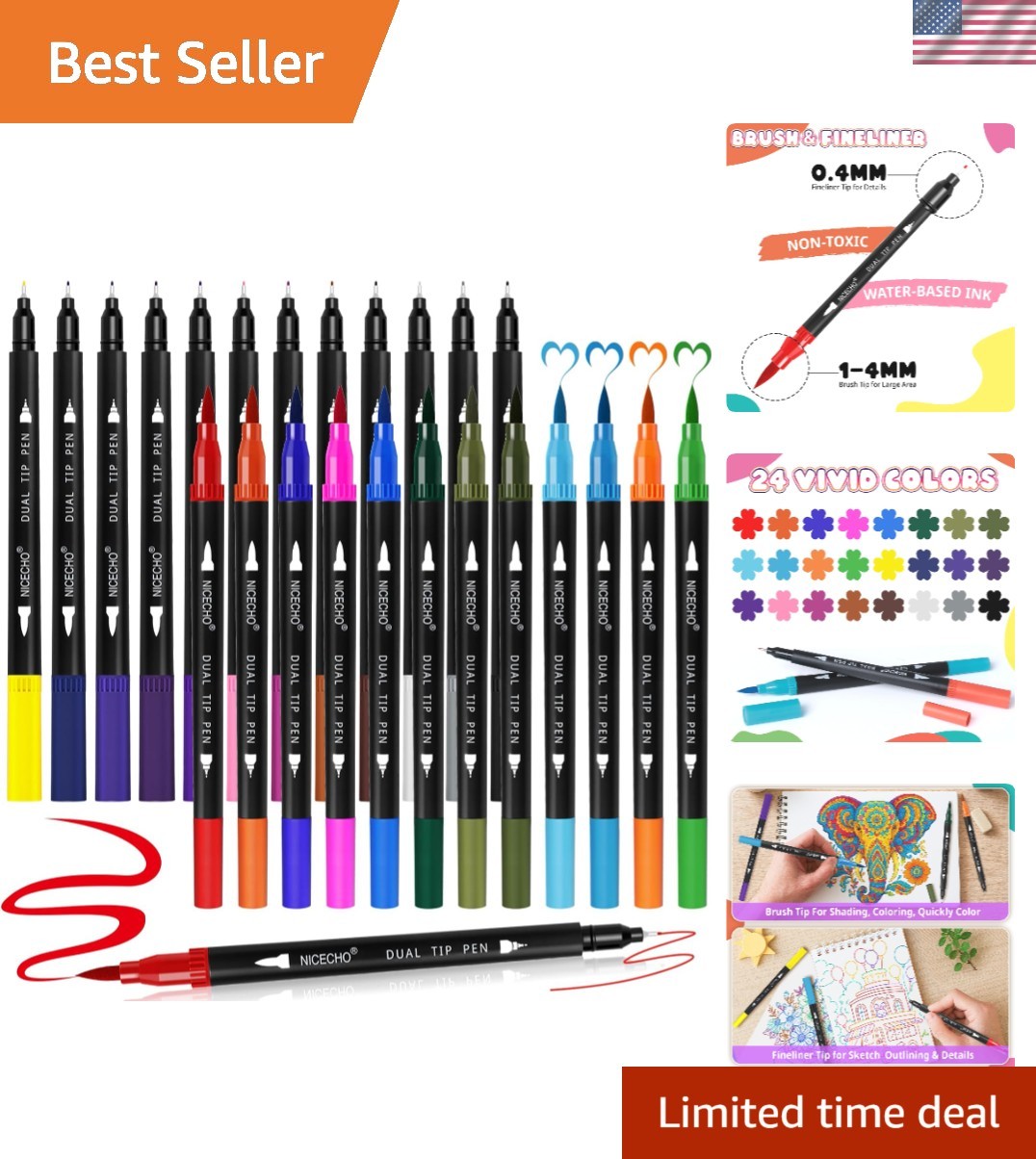 Effortless Creativity with 24 Colors Dual Tip Markers - Ideal Gift for Artists