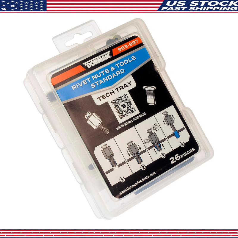 Rivet Nuts and Hand Tool Kit - 10-24, 1/4-20, 5/16-18 (Tray Contains 26 Pieces)