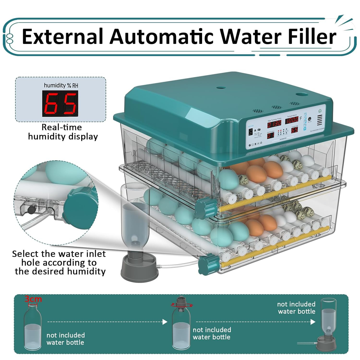 Incubators for Hatching Eggs 120, Chicken Egg Incubator w/ Automatic Egg Turning