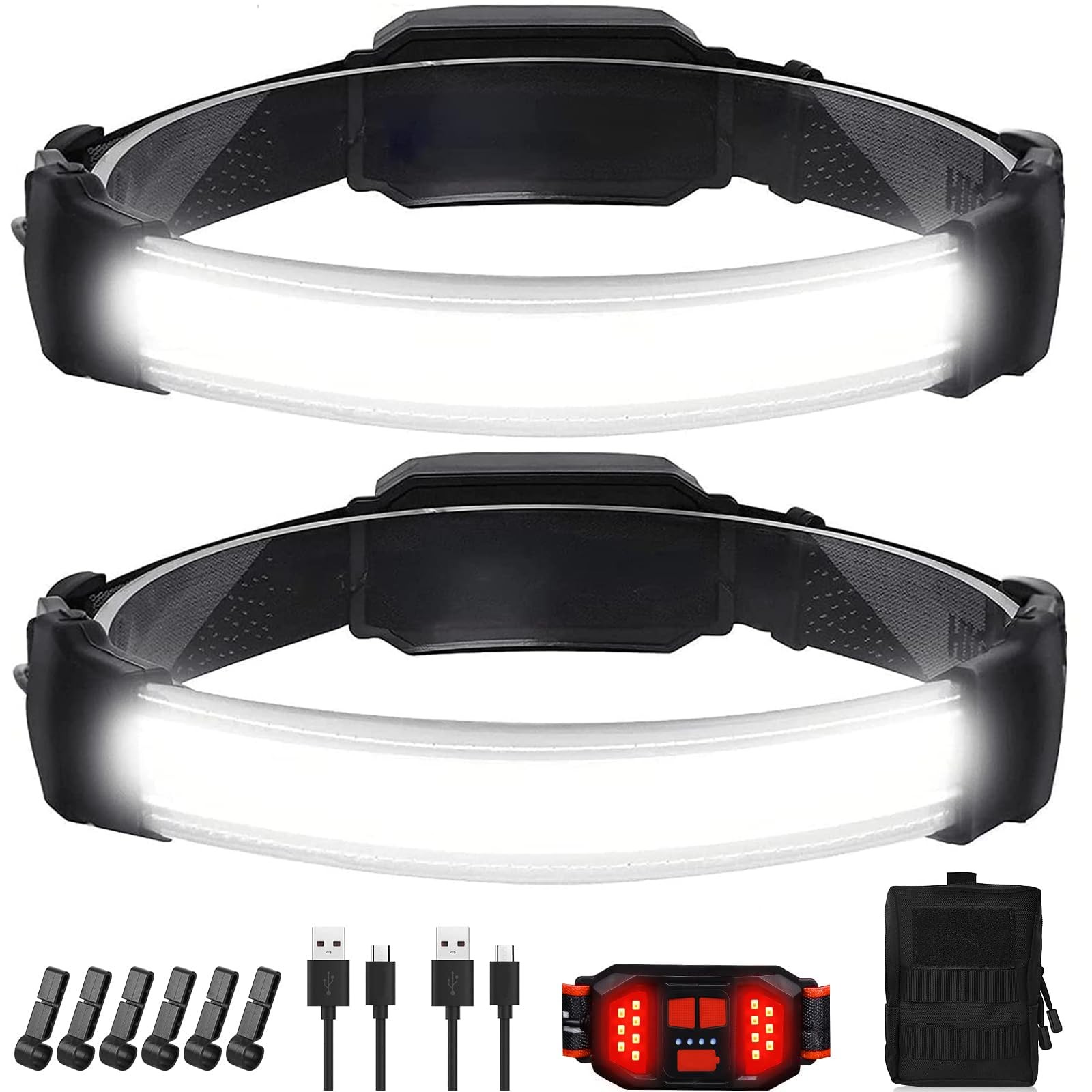 Headlamp Rechargeable,Ultra Bright Upgrade 1500 Lumens 6 Modes Head Black
