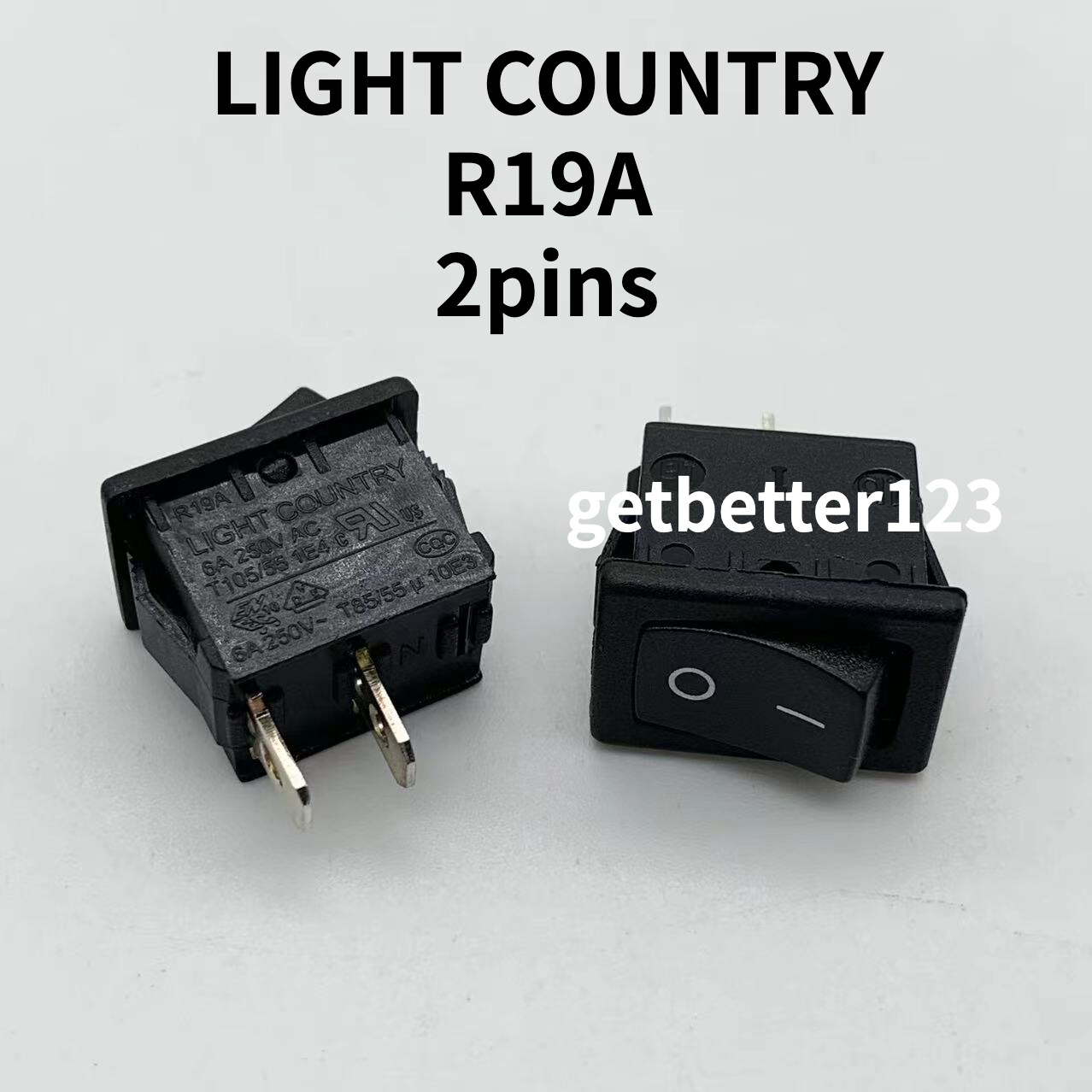 1pc LIGHT COUNTRY R19A T85U 15*21mm Rocker switch 2 Pin 2 Position 6A 250VAC
