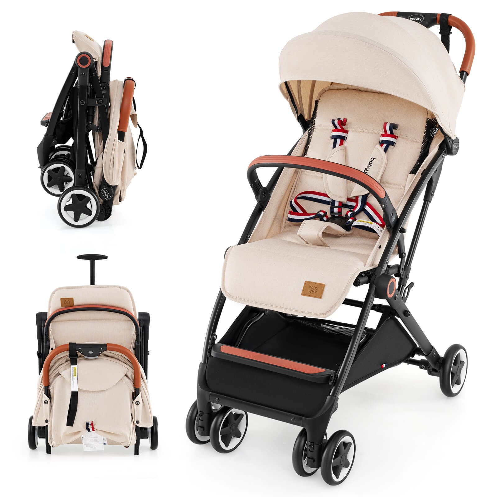 Lightweight Baby Stroller Aluminium Frame w/ Net for Travel Beige