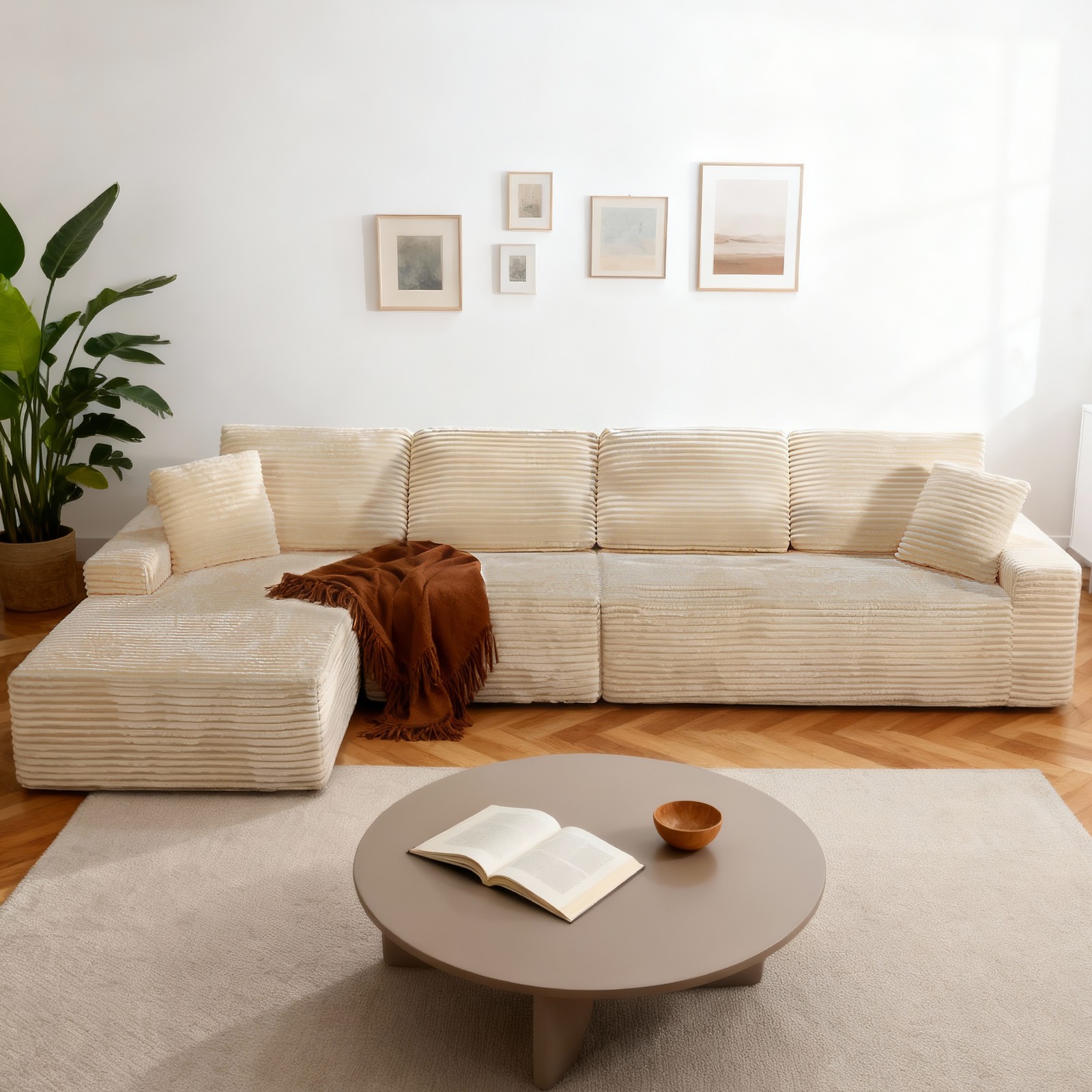 142" Cloud Modular Boneless Couch, Left Facing L-Shaped Chaise Sectional Sofa -