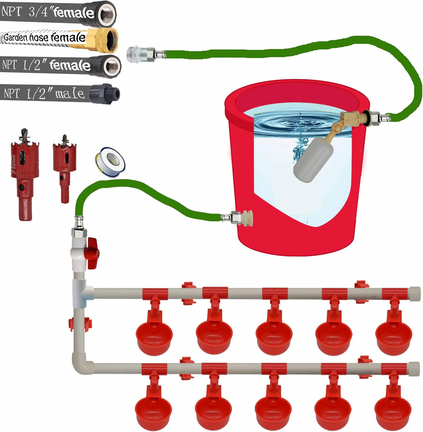 Automatic Chicken Waterer System PVC Pipe DIY Kit for Poultry Duck Quail
