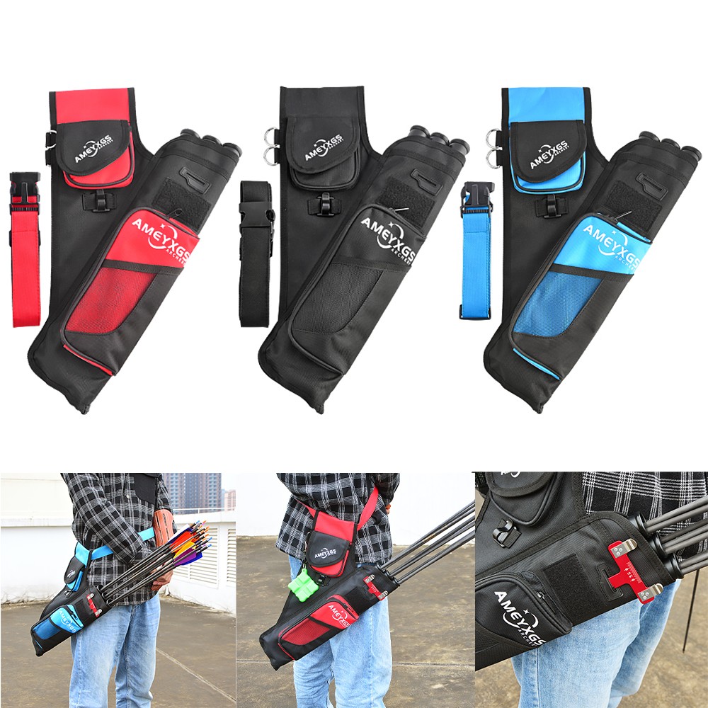 Arrow Quiver 3Tube Hip Waist Bag Back Holder Archery Shooting RecurveBow Hunting