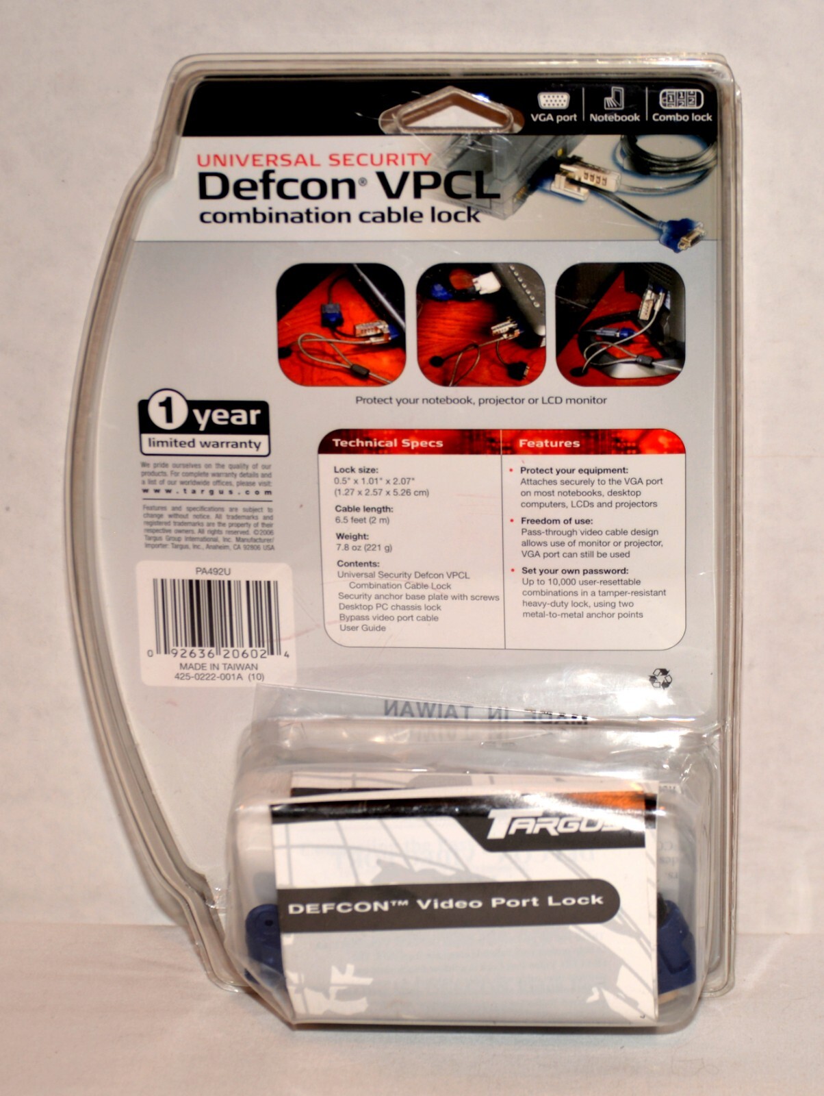 Targus Universal Security Defcon VPCL Combination Cable Lock - New
