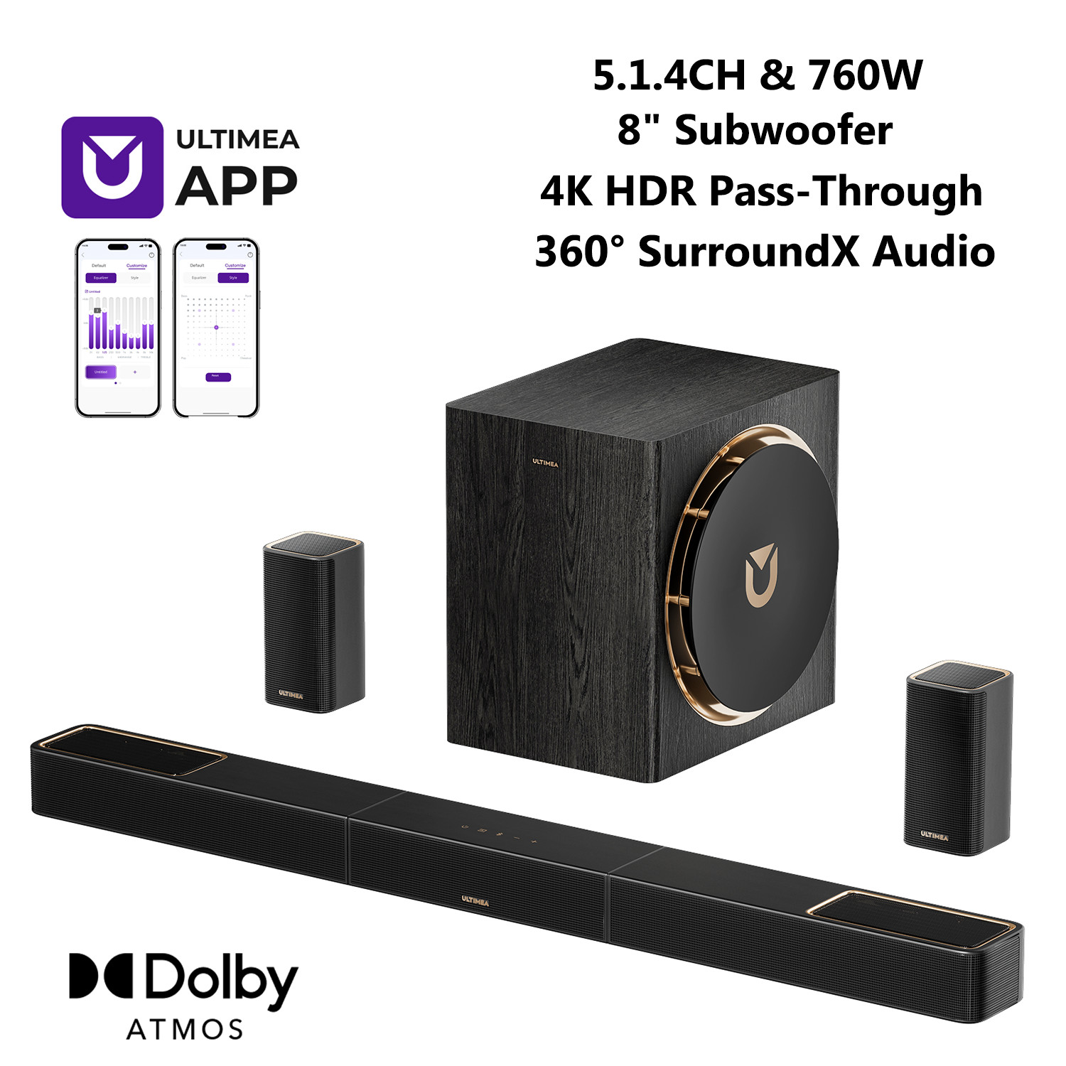 ULTIMEA Skywave X50 Dolby Atmos Sound Bar with Wireless Surround Speakers for TV