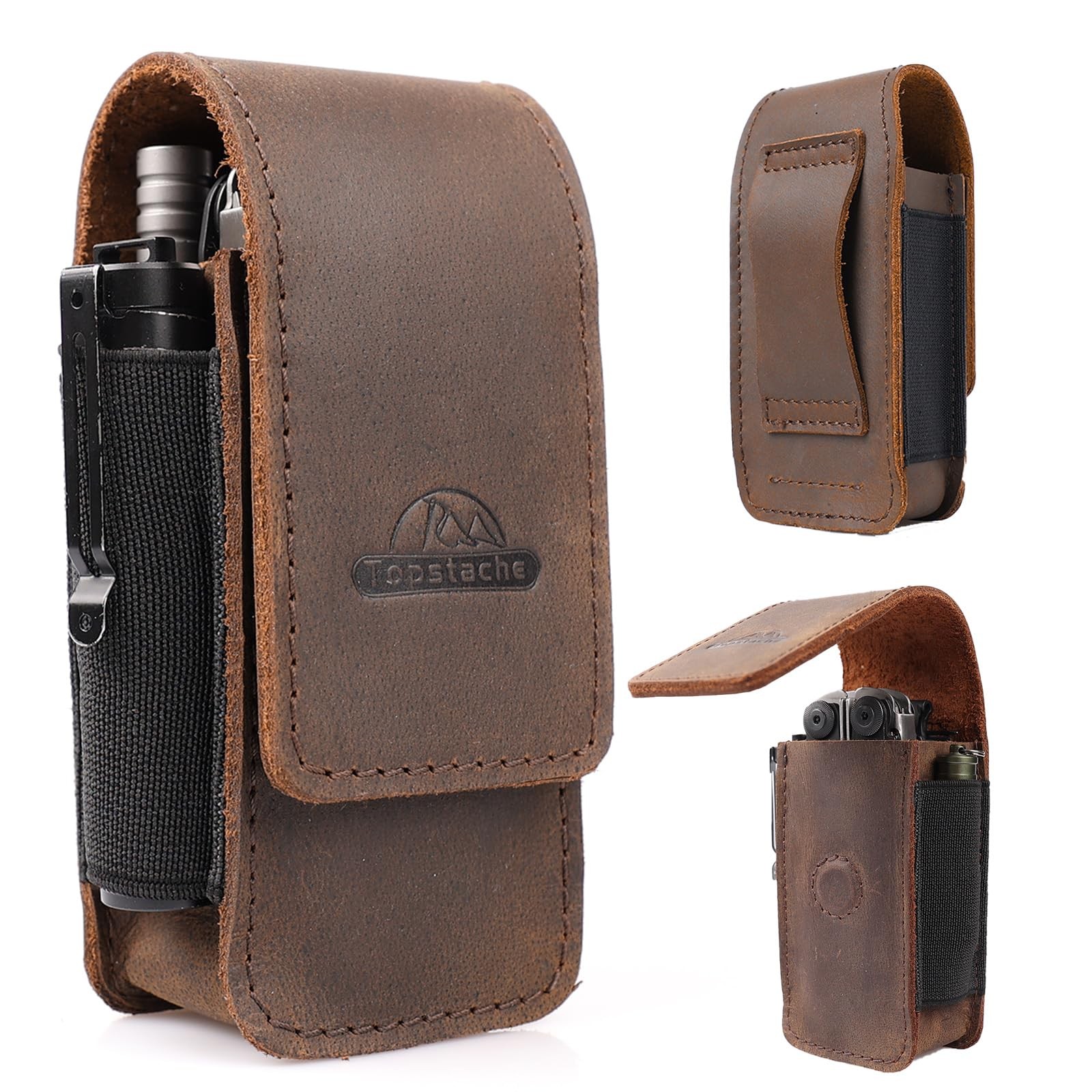 Topstache Leather Multitool Sheath for Belt - Large, Darkbrown