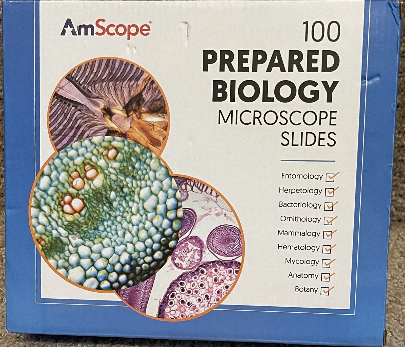 AmScope PS100A 100 Homeschool Biology Prepared Microscope Slides - Set A