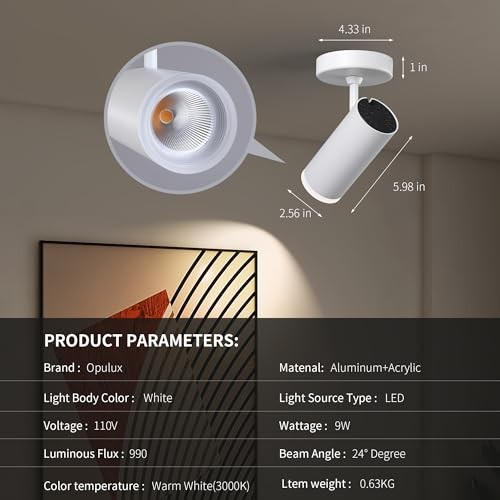 9W LED Ceiling Spotlight Indoor – Adjustable Surface Mount Dimmable White