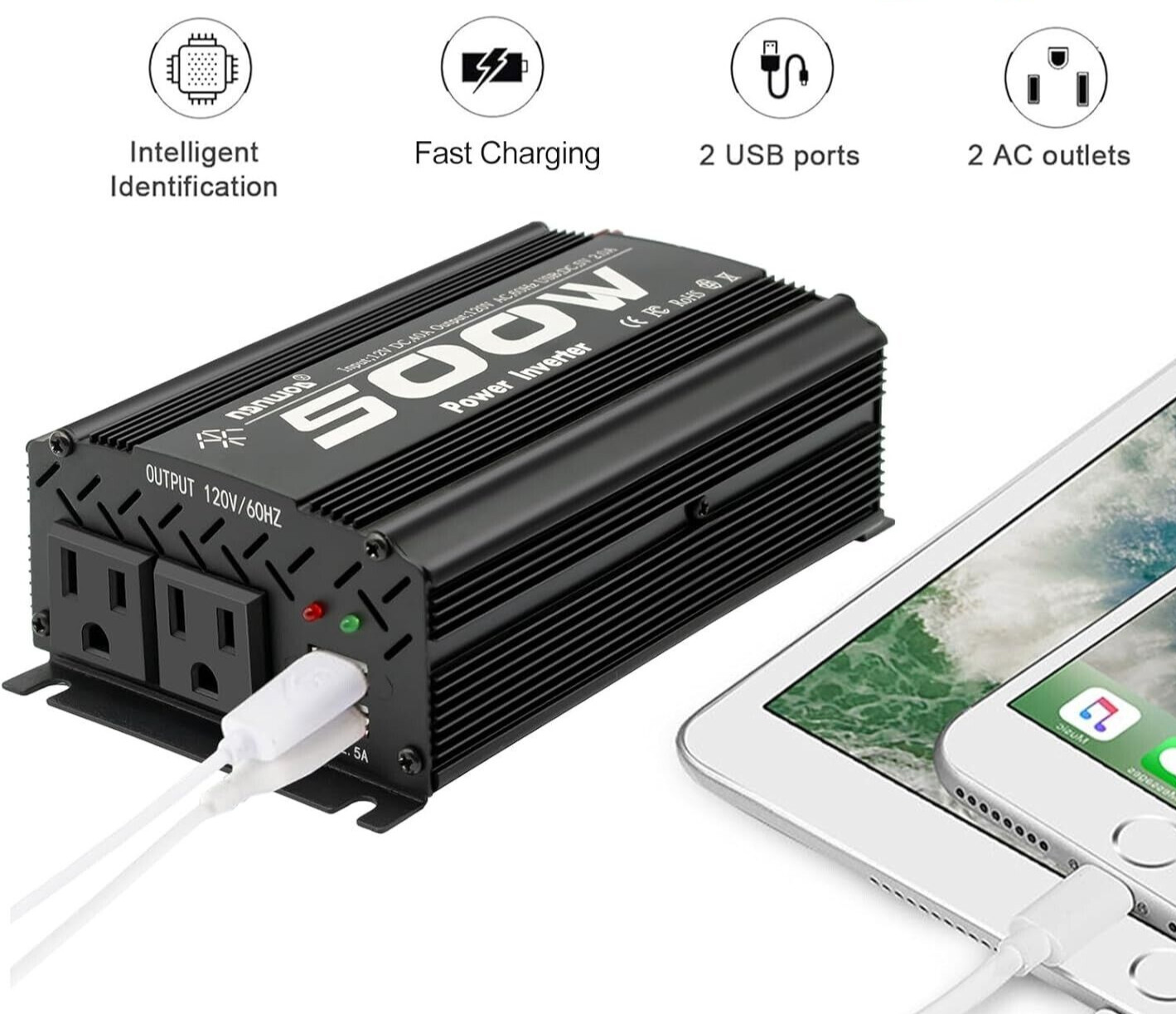 500W Car Power Inverter 12V to 110V for Vehicles modified wave car inverter
