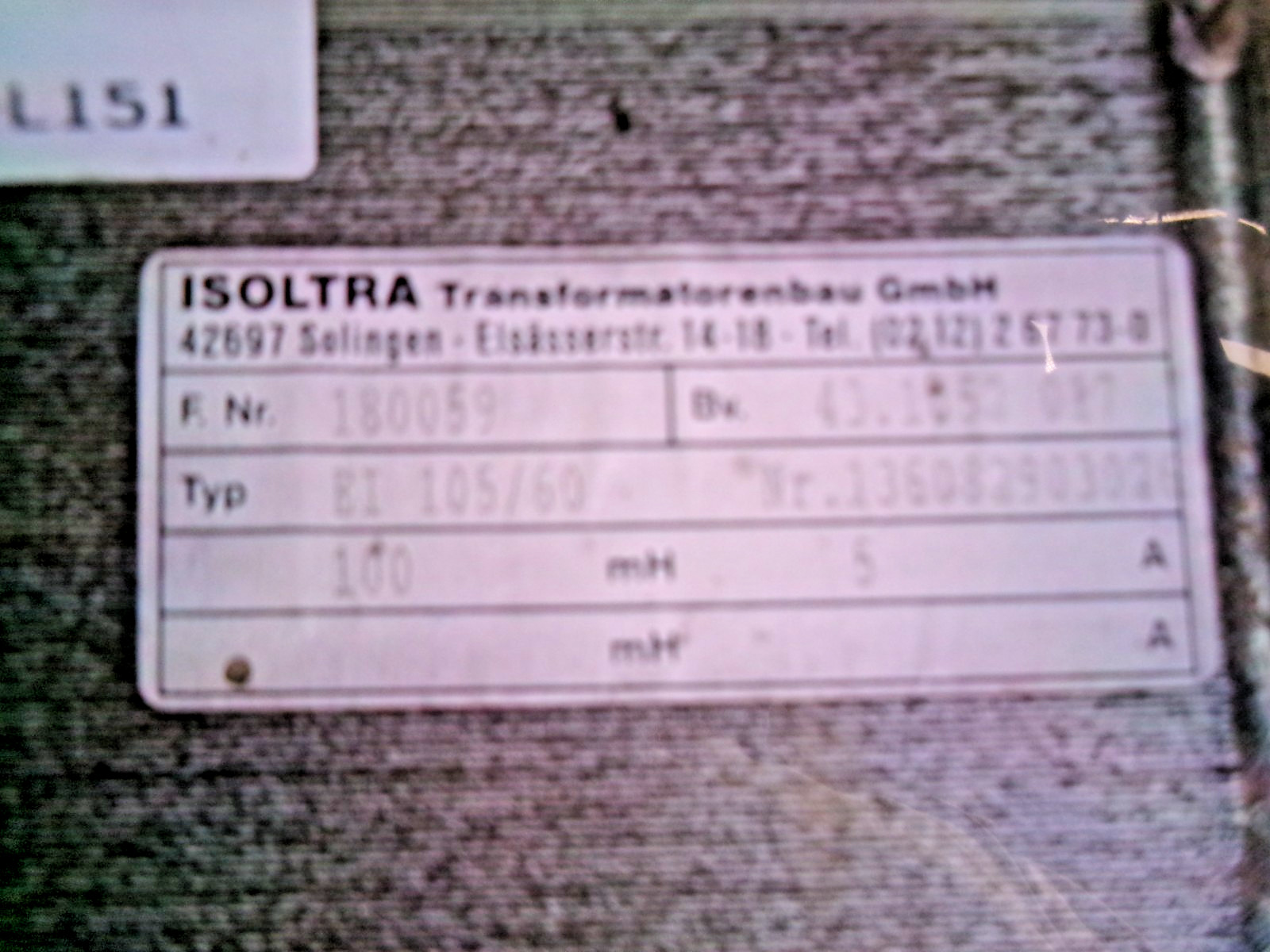 Isoltra Transformer Typ: EI 105/60