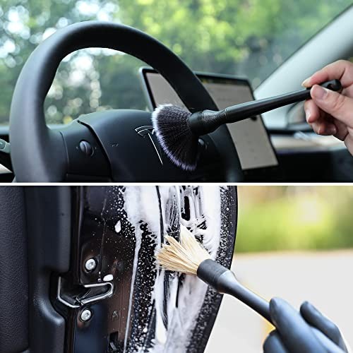 Car Detailing Brush Soft Boars Hair, 4PCS Auto Detail Dust Brushes, Perfect