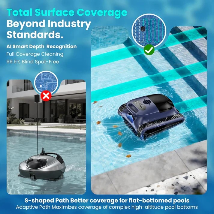 Seauto Cordless Robotic Pool Vacuum Cleaner Wall-Climbing Smart Wavepath Navigat