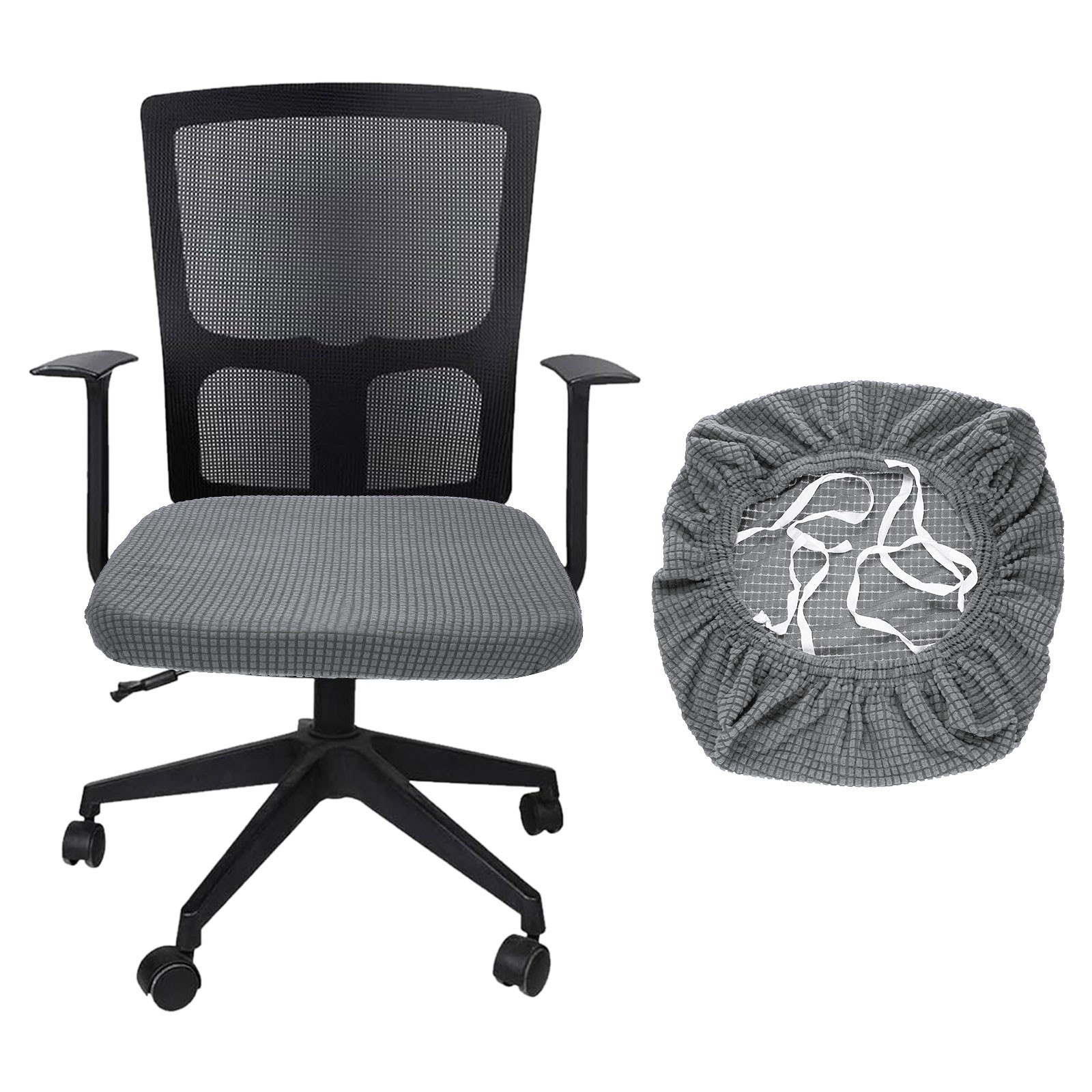 Office Chair Cover, Grid Computer Chair Seat Cover, L(45-48cm), Light Gray