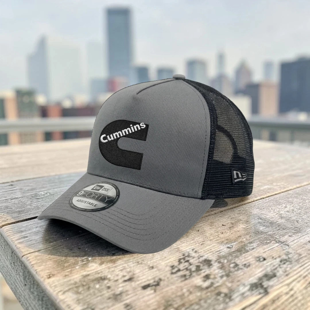 Cummins Embroidered Logo Trucker Hat Gray Black Mesh Adjustable Cap