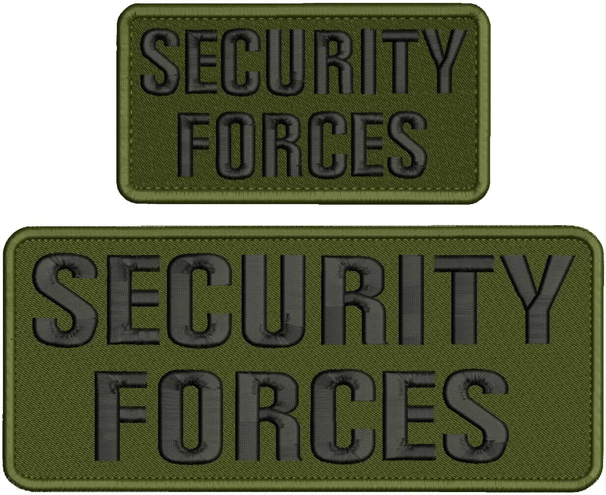 SECURITY FORCES embroidery patch 4x10 and 2x5 hook BLACK ON OD GREEN