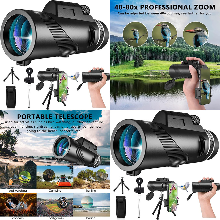 HD Monocular Telescope 80x100 Smartphone Holder High Powered Starscope Hunting