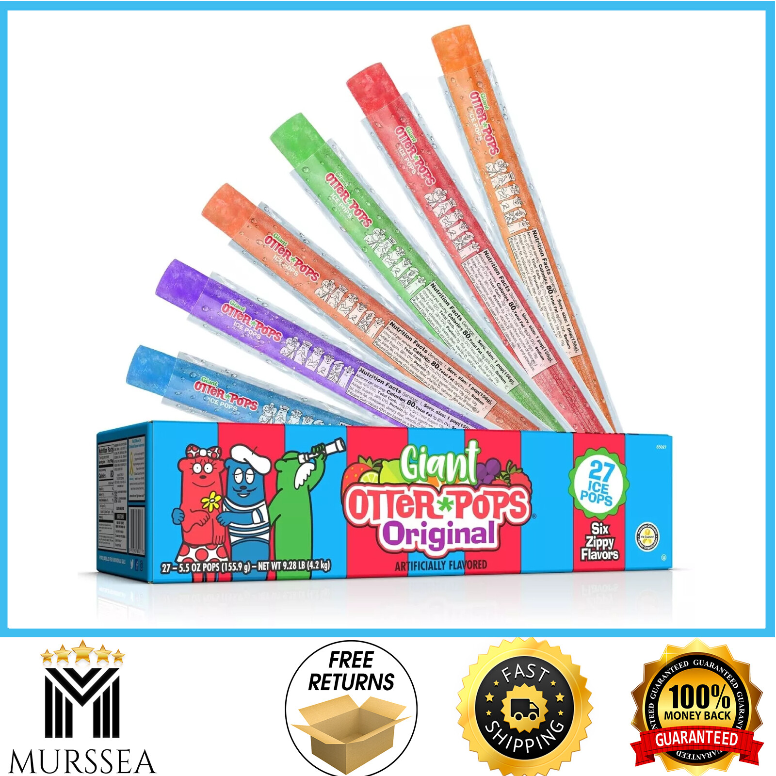 Otter Pops, Giant Original 5.5oz, 27 Ice Pops, Six Zippy Flavors