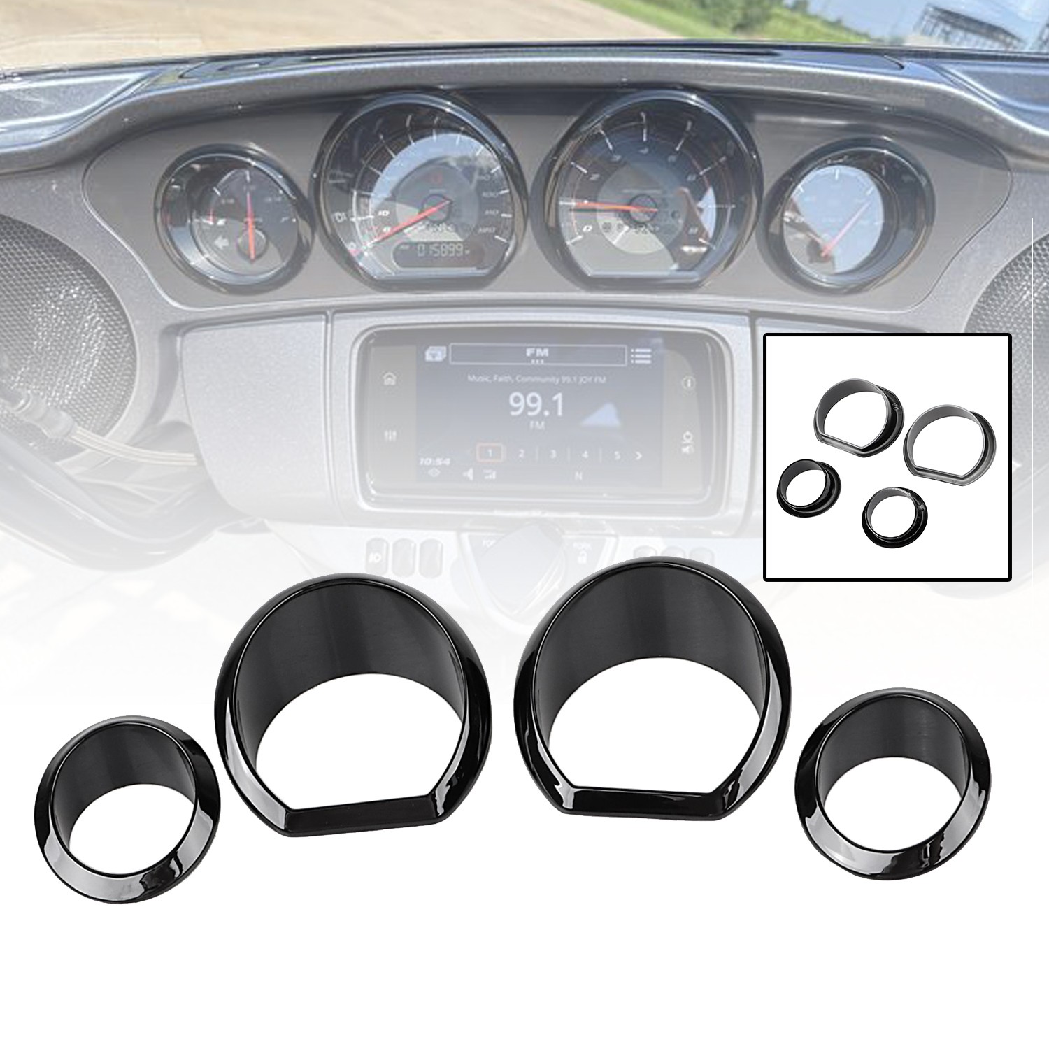 Black ABS Gauge Bezel Trim Fit For Harley Touring Electra Glide Ultra Limited