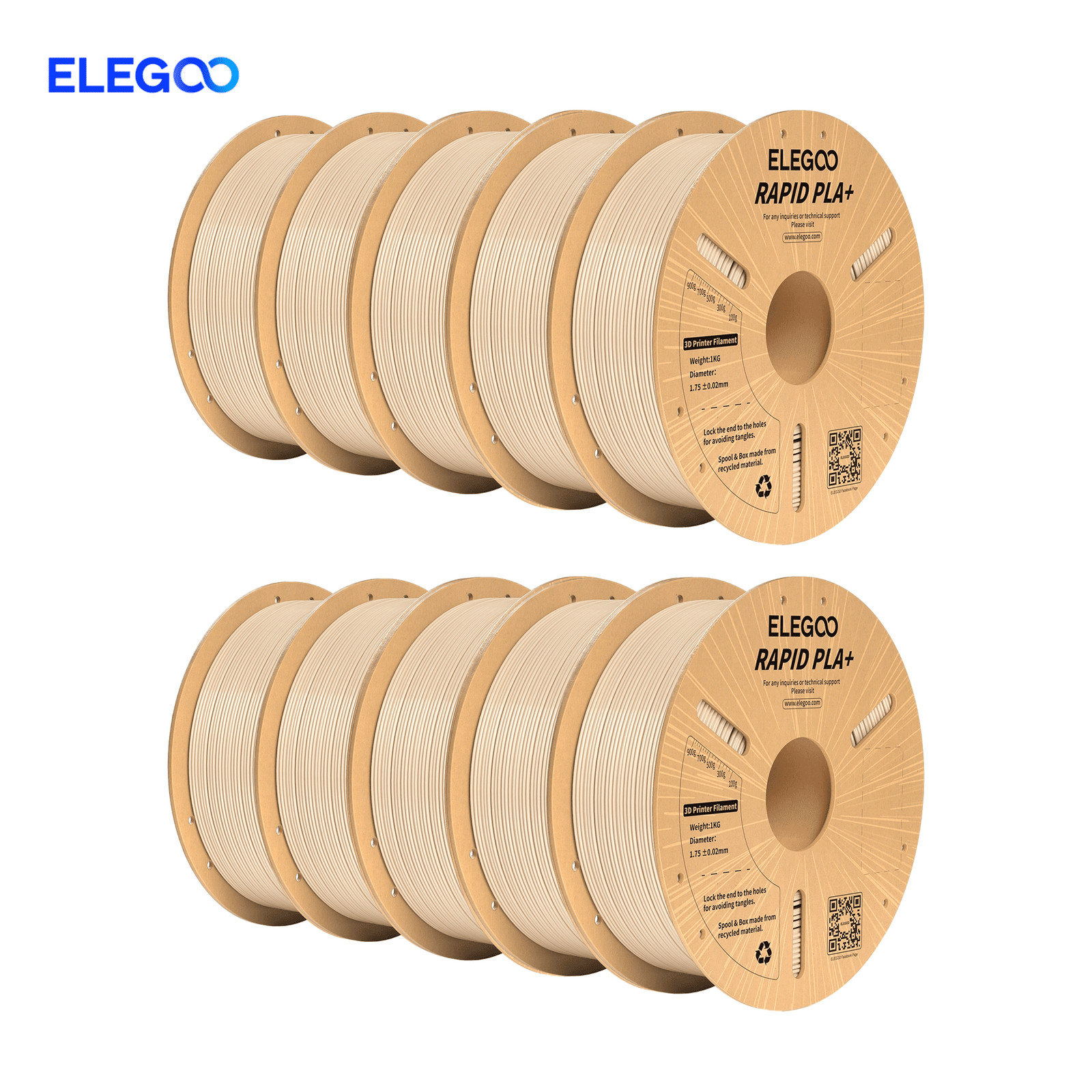 10KG ELEGOO Beige RAPID PLA+ 3D Printer Filament 1.75mm for FDM 3D Printer