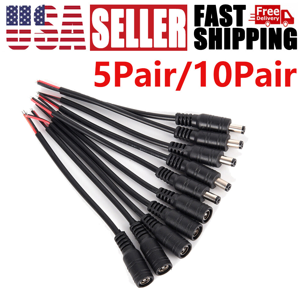 12V Male + Female DC Power Socket Jack Connector Cable Plug Wire 5.5x2.1mm