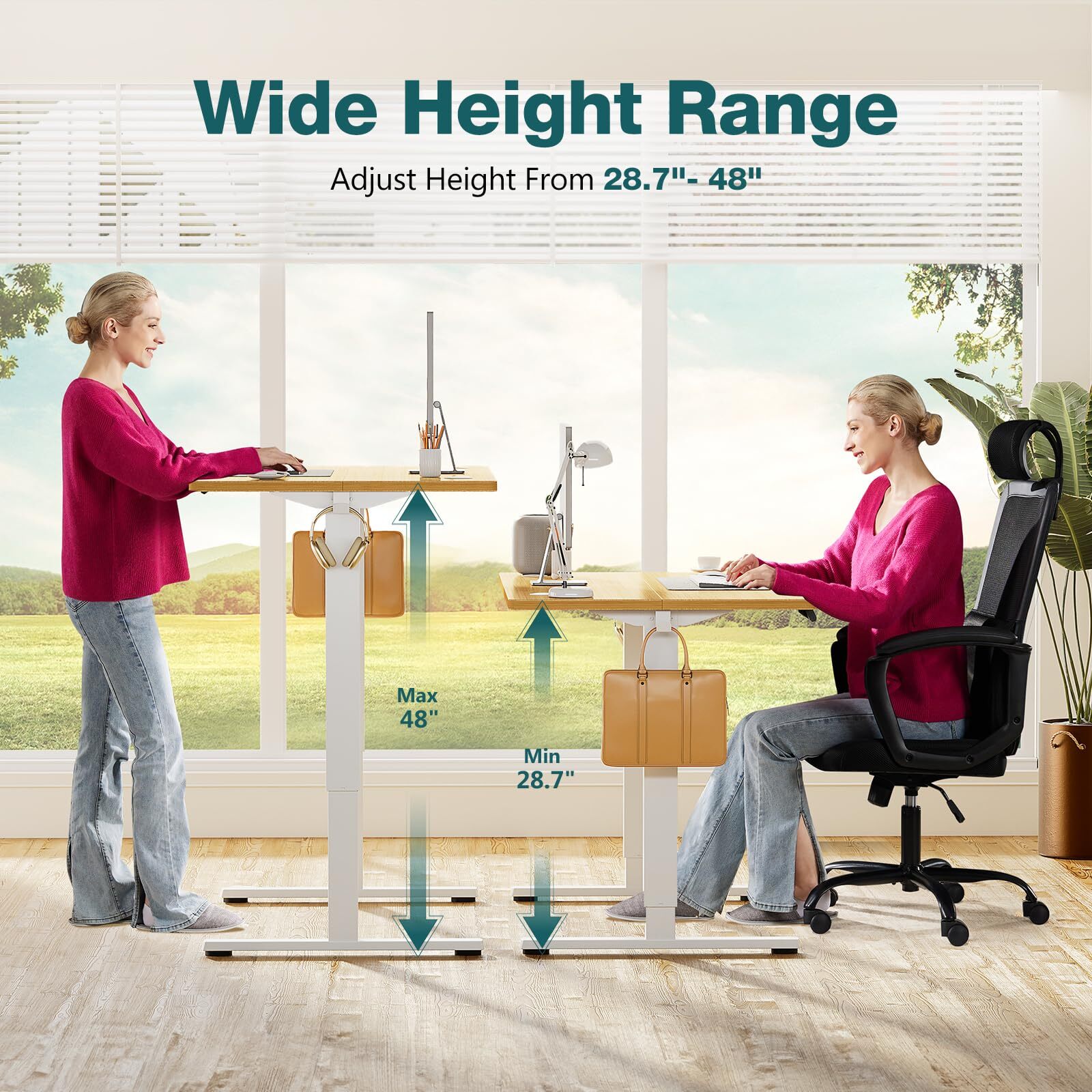 Ergonomic 24x40" Adjustable Standing Desk with Cable Management - Natural Finish