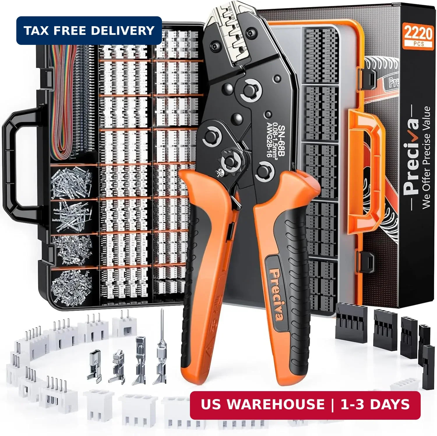 Preciva Crimping Tool Connector kit - AWG28-16/0.08-1.5mm² Ratcheting Crimper wi