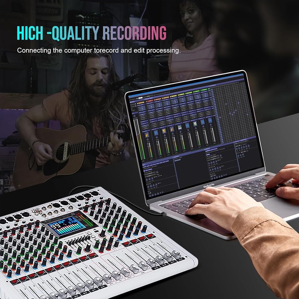 Yamnweo GF12 PRO Multi-Function 12-Channel Audio Mixer Large LCD Color...