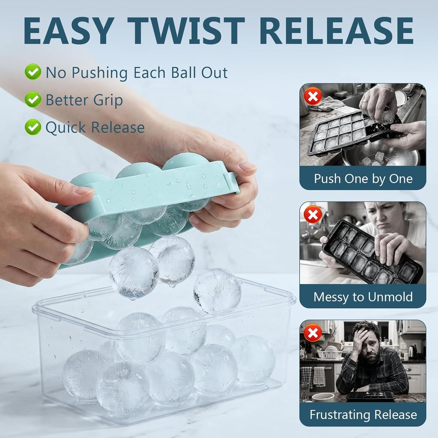 1.9" Round Ice Cube Mold Set - Effortless Easy Fill & Twist Release